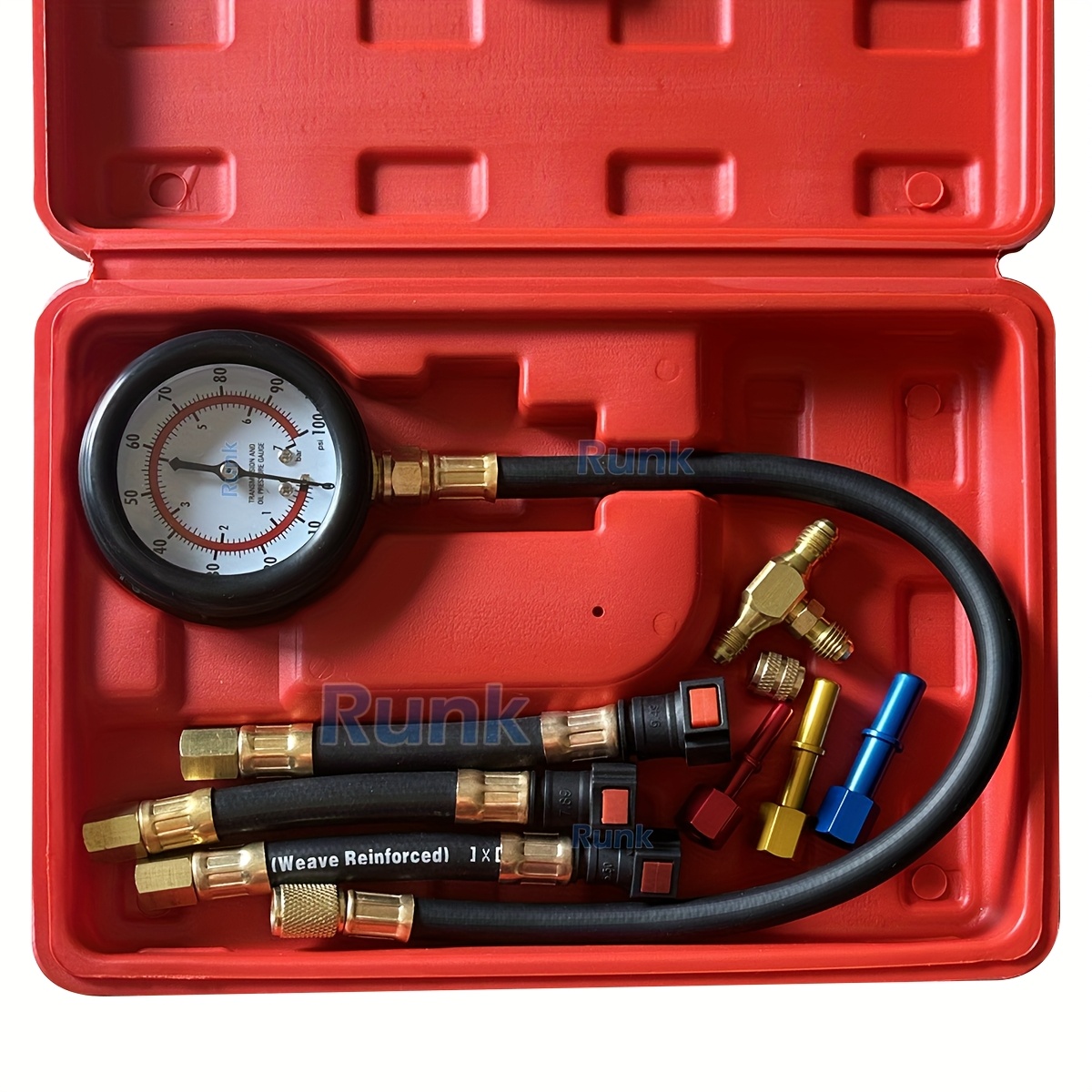 TEMU Universal Fuel Pressure Testing Kit With 0-100psi Range, Featuring 3 Different Size Adapters. This Kit Allows For Connection And Is Suitable For