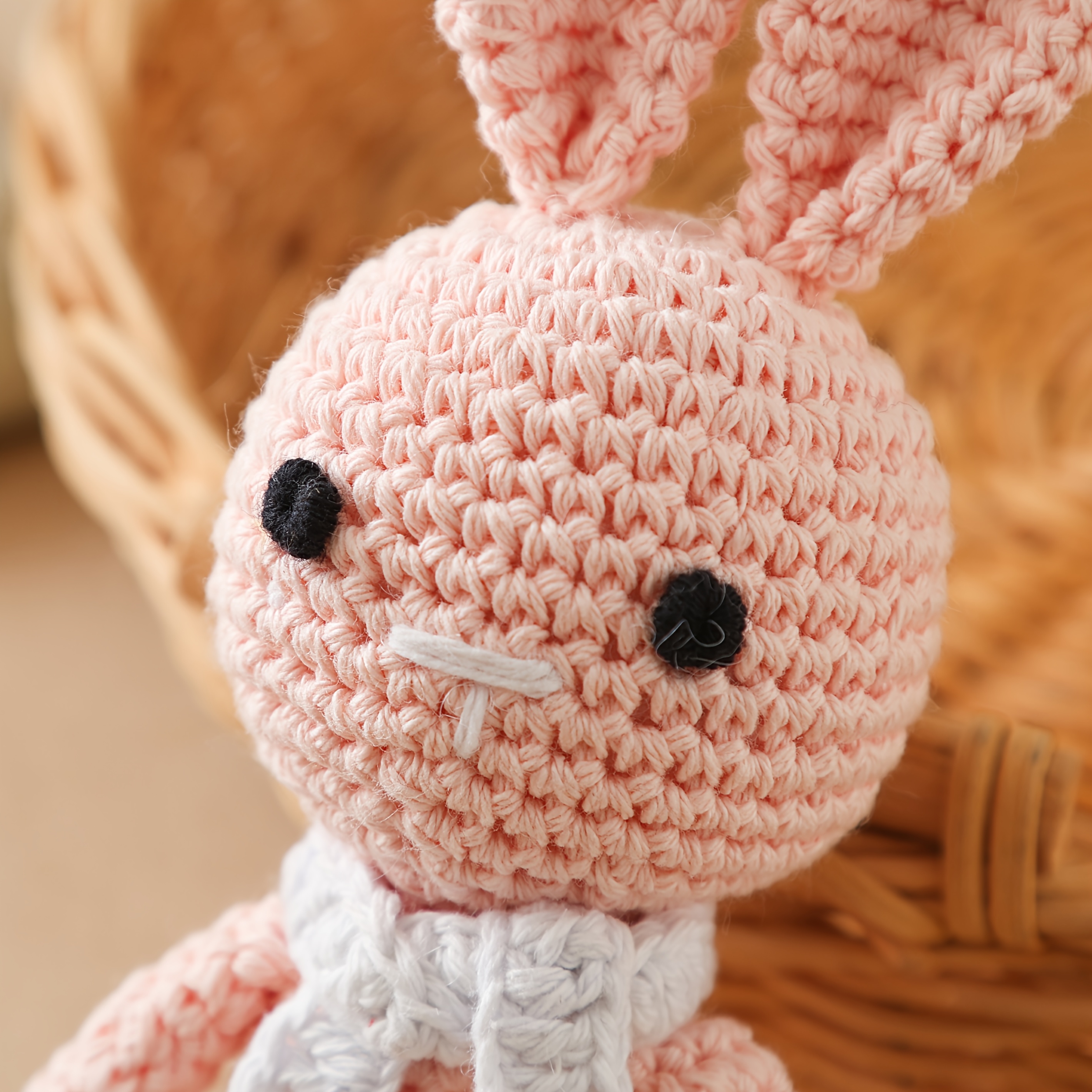 Hand-Knitted Scarf Rabbit Rattle Toy, Soft and Detailed