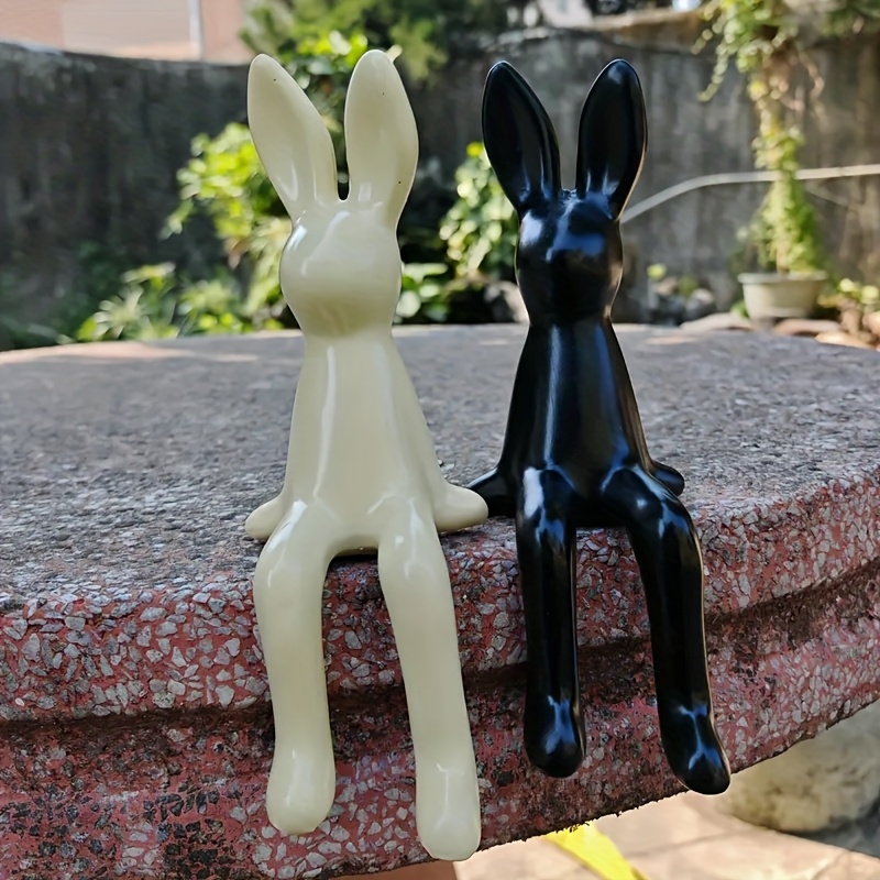 1pc cute bunny statue resin sitting rabbit sculpture modern art decor for home office indoor outdoor use no electricity needed perfect gift for   rabbit accessories details 1