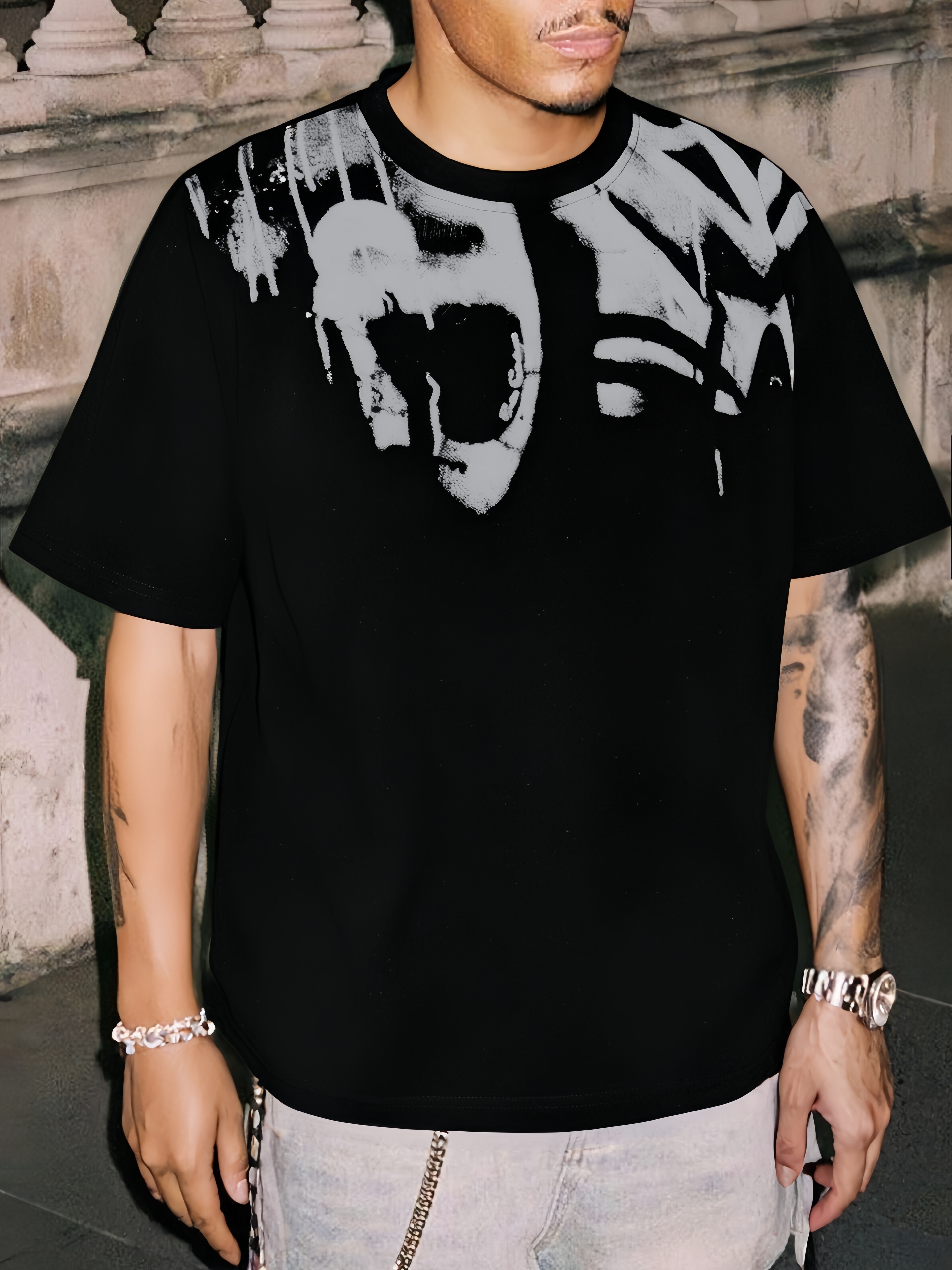   mens   graffiti print t shirt loose fit short sleeve casual round neck tee with     lightweight breathable for spring summer fall outdoor clothing   graphic tee   black 0