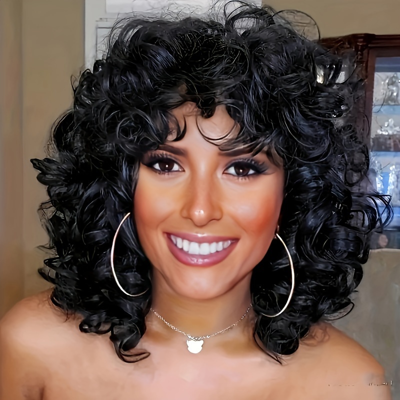 TEMU African Curly Wig With Medium Length, Suitable For Role-playing, Halloween Celebrations, And Everyday Wear - Convenient For Festive Occasions