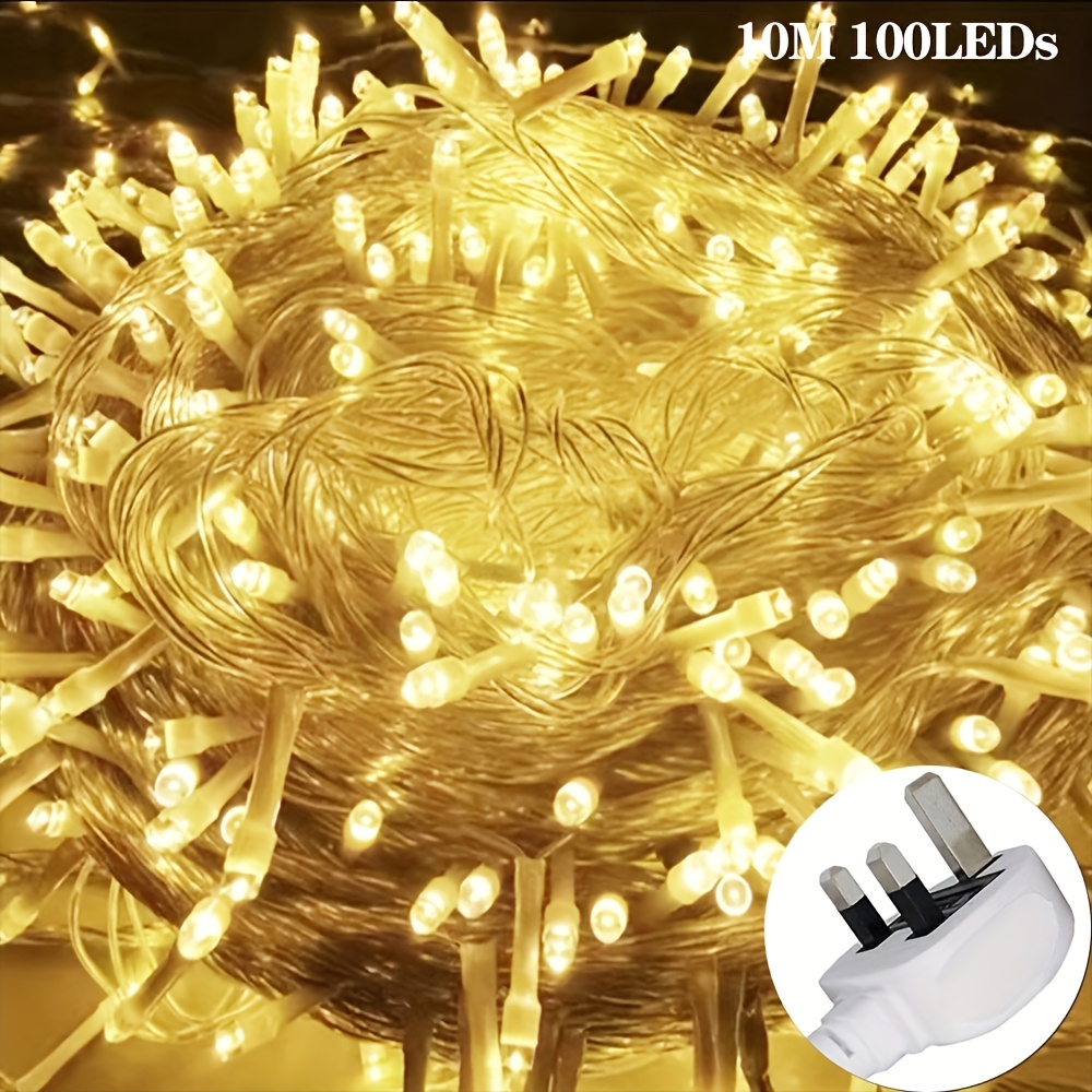 TEMU 10m 100leds Led Fairy Lights, Christmas String Lights With 8 Different , For Indoor Outdoor Backyard Gazebo Balcony Window Xmas Tree Castle