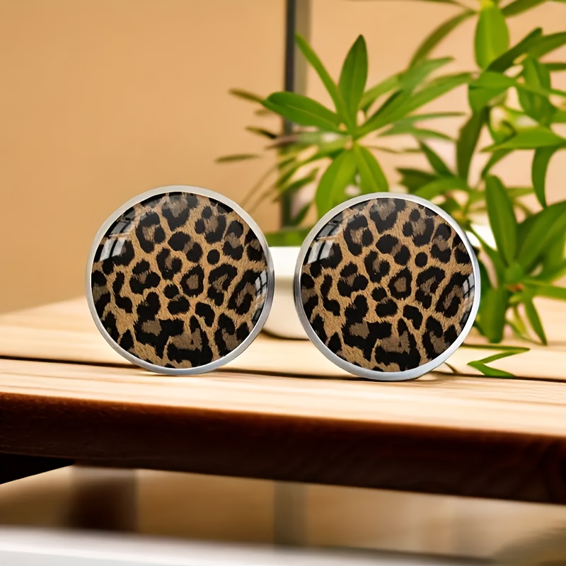 TEMU A Pair Of Vintage Bohemian Leopard Print Glass Stud Earrings, Stainless Steel Ear Posts, Suitable For Daily Wear And Gifting Occasions, Unisex