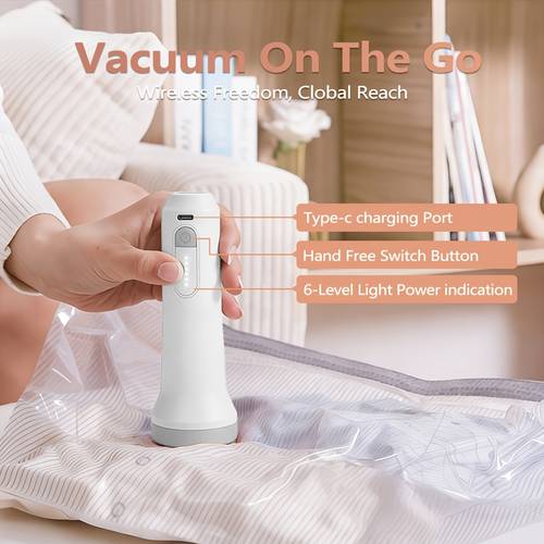 1500mah high capacity wireless electric vacuum pump ultra light 130g portable usb rechargeable air pump for vacuum storage compression bags travel and home use for clothes and bedding storage storage included