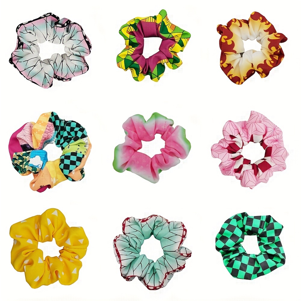 

9pcs Print Scrunchie Set - , High Hair Ties For Women & Girls - Ponytails & Updos, Hair Tie Accessories For Girls