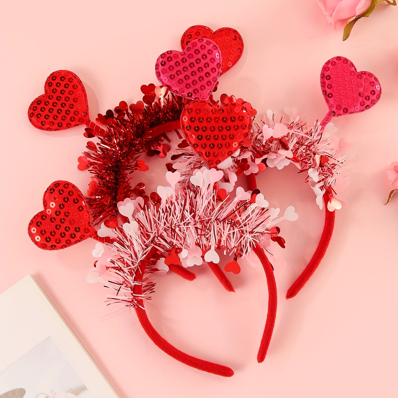 

1pc Valentine's Day Dress Up Headwear Cute Sequin Love Heart Hair Hoop Pink White Headwear Wedding Bridesmaid Dress Up Headwear Holiday Photo Props