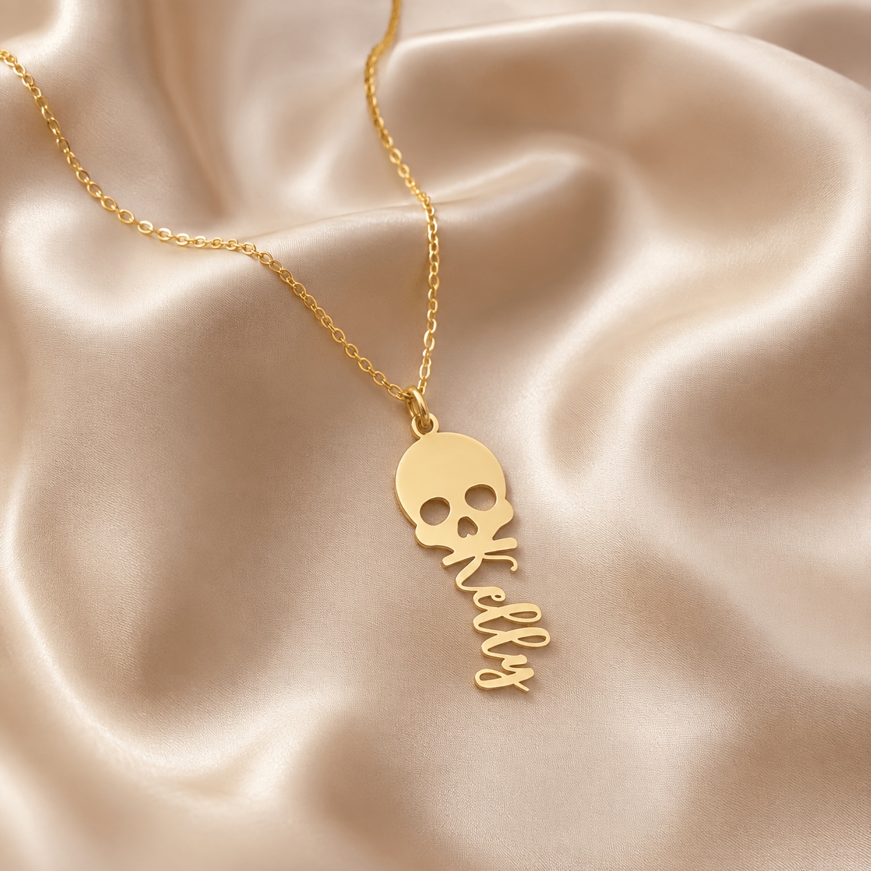 Personalized 18K Gold Plated Gothic Skull Name Necklace