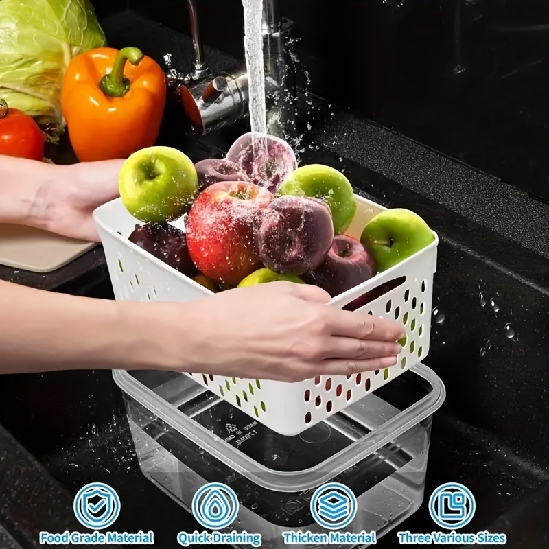 airtight plastic food storage containers with removable colanders clip on seal rectangle produce savers reusable dishwasher safe for   fruits vegetables meat details 9