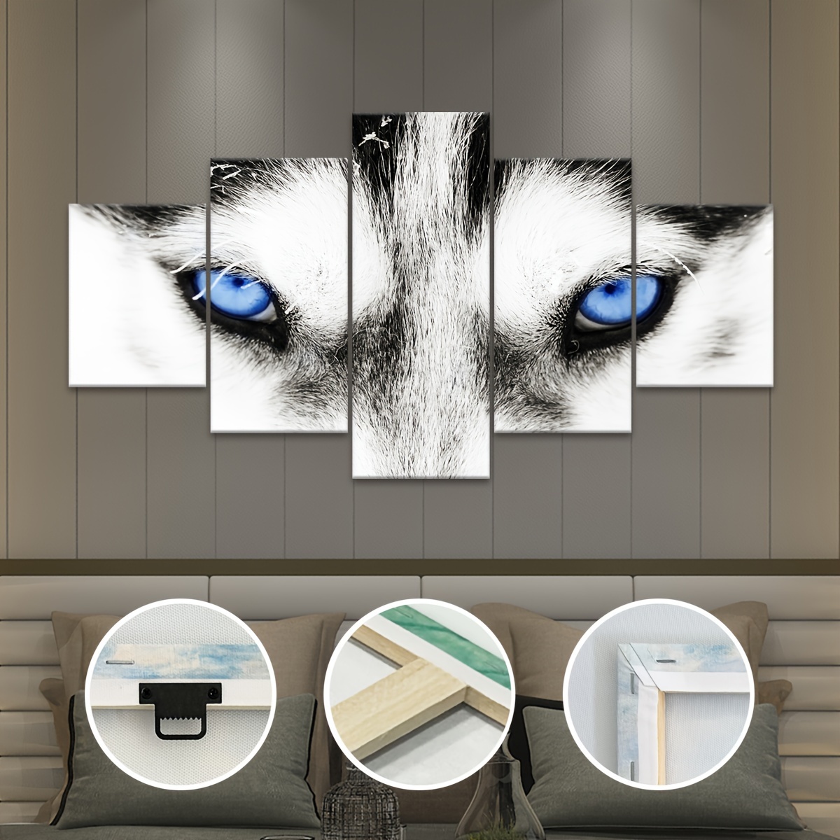 

5pcs/set Wooden Framed Canvas Poster, Modern Art, Blue Dog's Eyes, Ideal Gift For Bedroom Living Room Corridor, Wall Art, Wall Decor, Winter Decor, Room Decoration