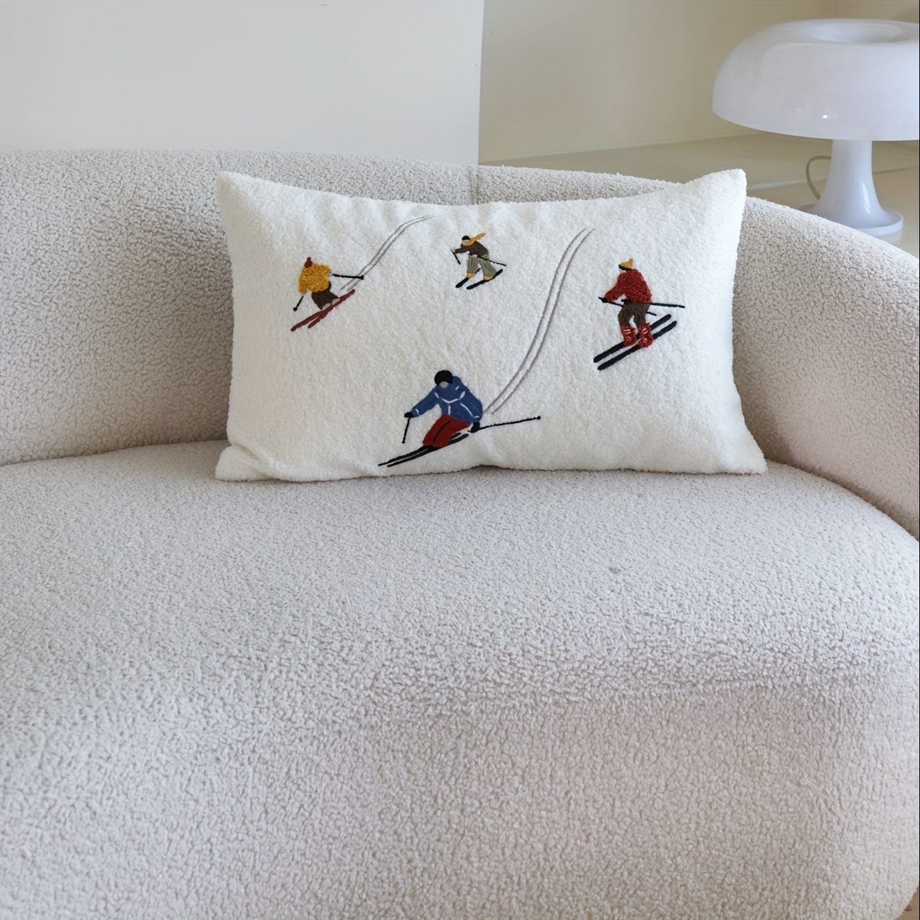 TEMU Commuting Autumn/winter Skiing 3d Embroidered Pillowcase, 1pc, Home Decor, Suitable For Settings Such As Living Rooms, Bedrooms, Parties, Sofas,