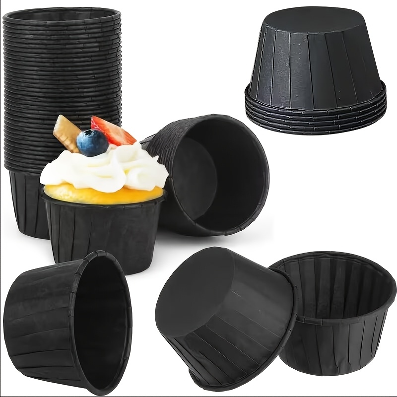 TEMU Black Crimped-edge Baking Cups, Disposable Cake Cups, Oil-proof Muffin Liners, Suitable For Baking, Parties, Weddings, And Home Kitchens