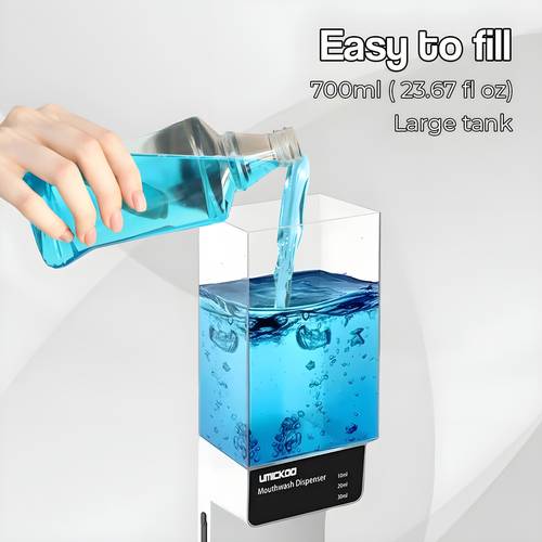 automatic touchless mouthwash dispenser wall mounted hygienic no splash dust proof 700ml 23 67oz capacity with magnetic cups adjustable levels space saving bathroom accessory for functional decor durable plastic