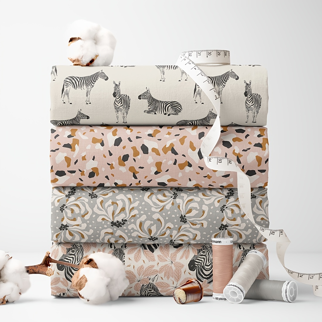 TEMU Juego de 4 piezas de tela con estampado de cebra - 18x22 pulgadas (55x45 cm) - Tela de poliéster precortada - Adecuada para costura DIY,