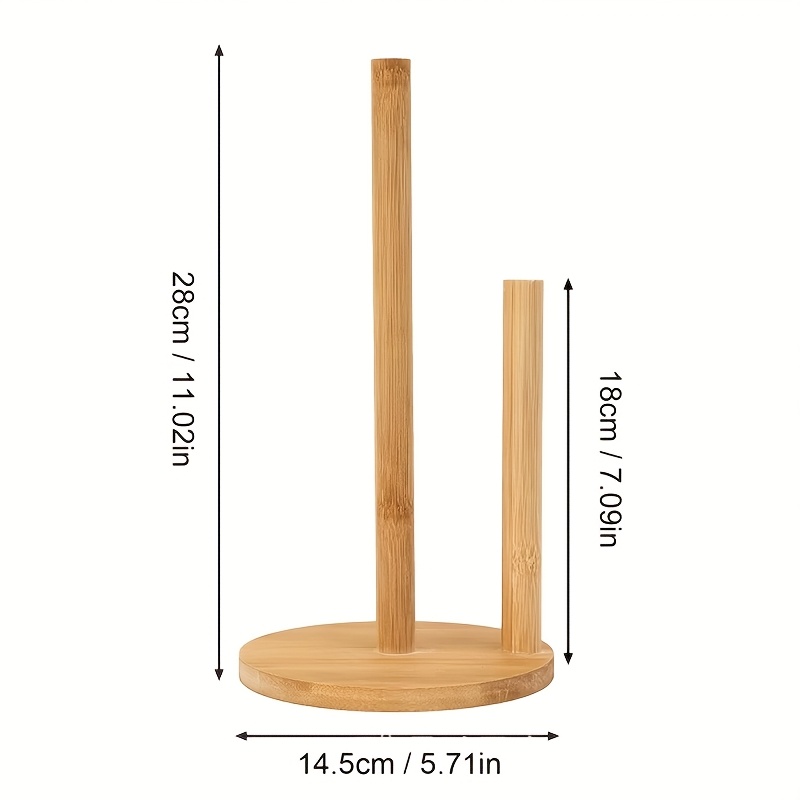 TEMU Heavy Duty Pine Wood Paper Towel Holder For Kitchen - Compact Countertop Roll Dispenser With Storage, Natural & Sturdy Construction, Space-saving For Modern Kitchens