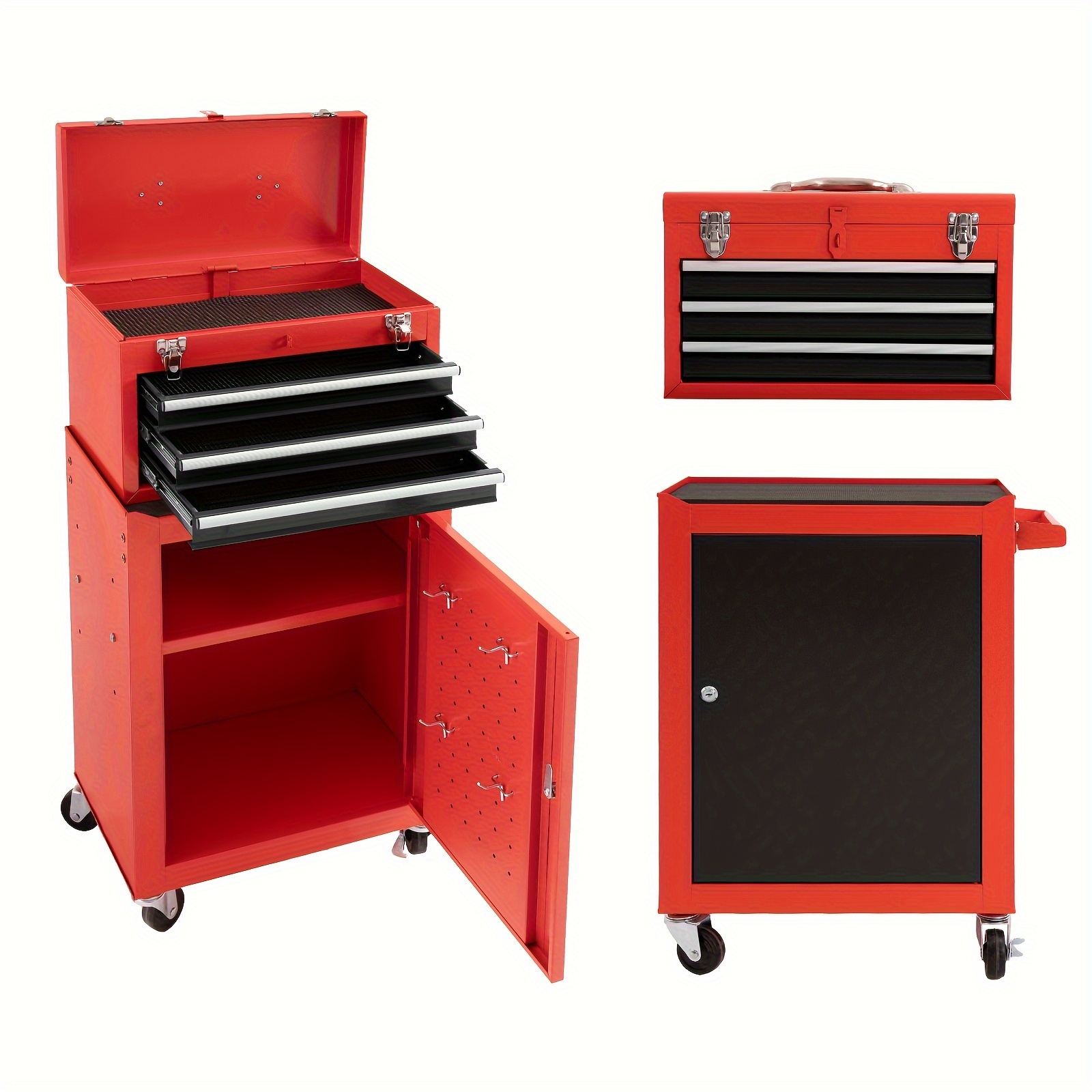 

3-drawer Rolling Tool Chest With Wheeks, Detachable Large Tool Cabinet Mobile Steel Tool Storage Organizer