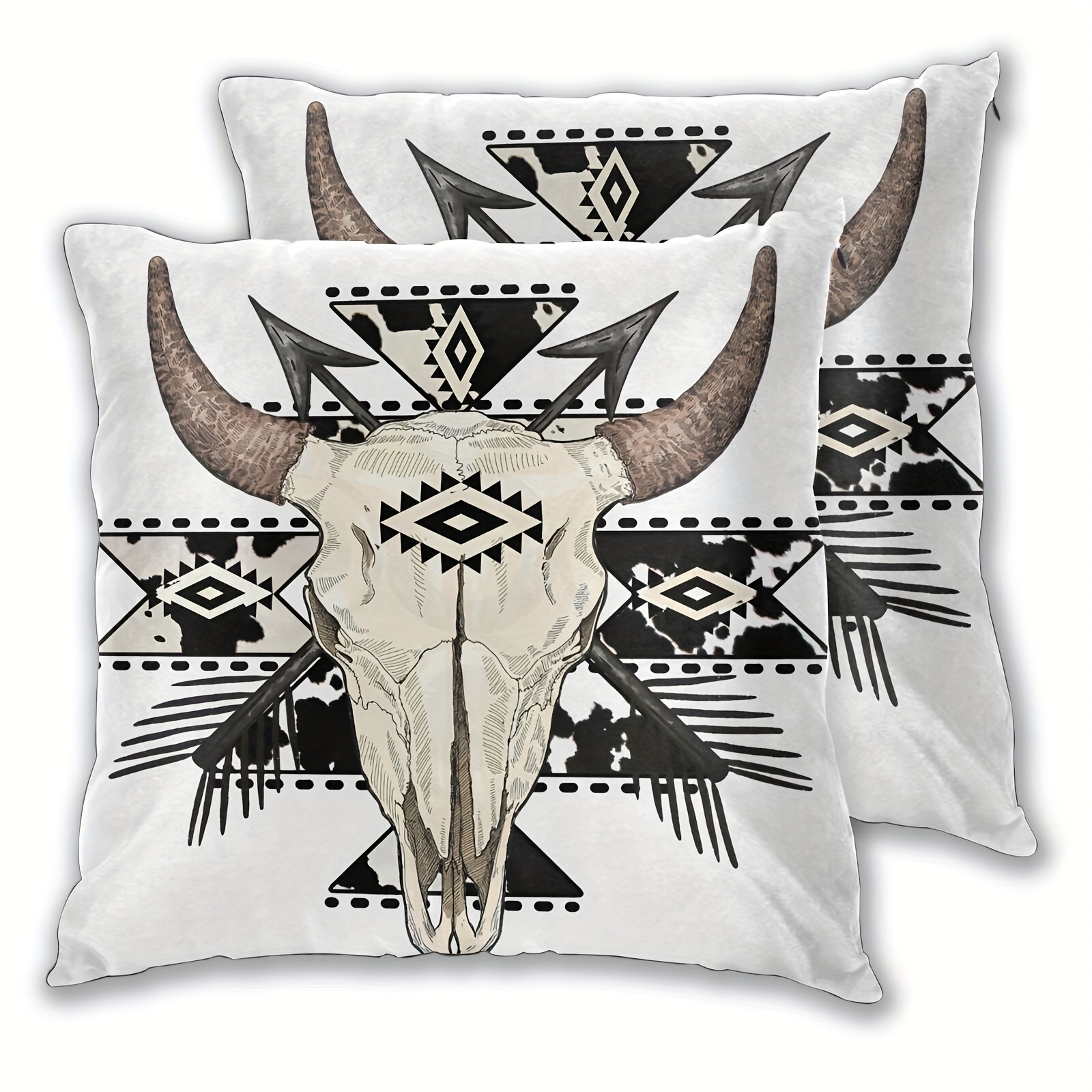 

2pcs Short Plush Boho Cow Print Aztec Western Bull Soft Throw Pillow Covers Cushion Cover Decor For Sofa Couch Bed 18x18 Inch (no Pillow Core)