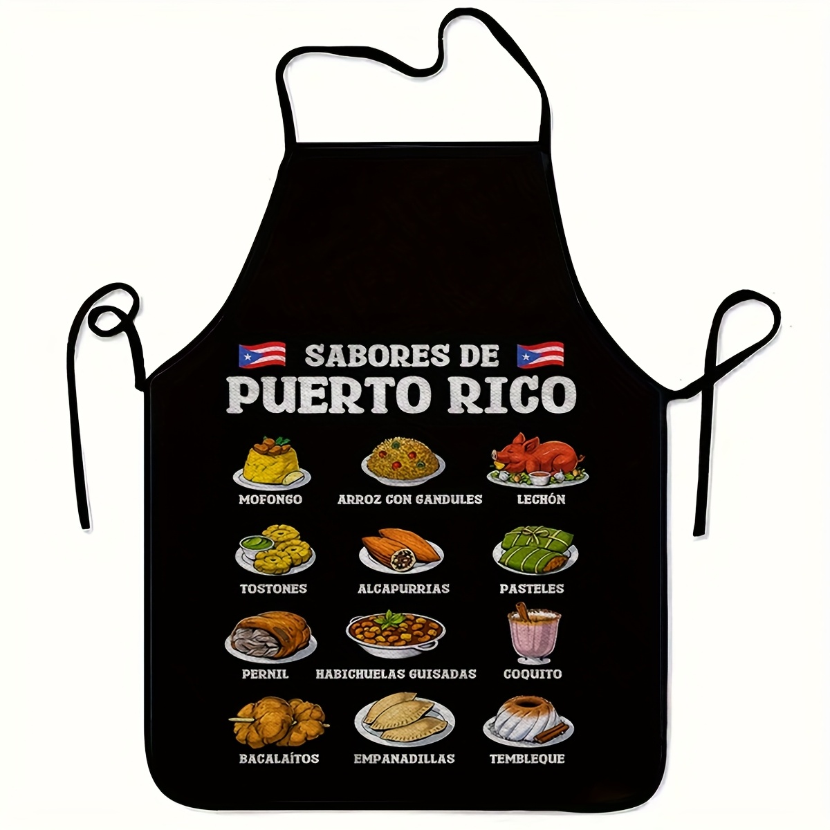 TEMU 1pc Puerto Kitchen Apron With Puerto Rican Flag And Spanish List - Bilingual Recipe Guide Design For English/spanish Dishes - Unisex Durable