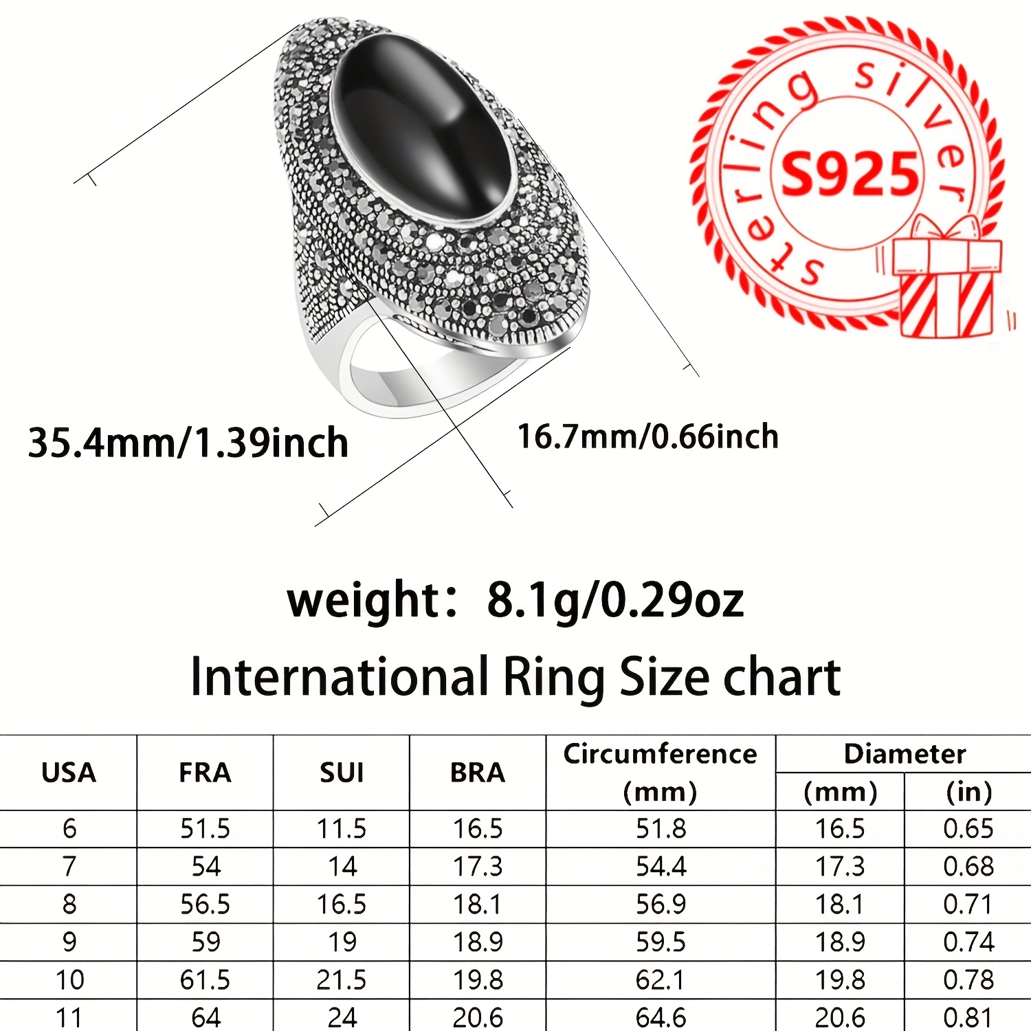 Vintage Inspired 925 Silver Ring with Agate Stone