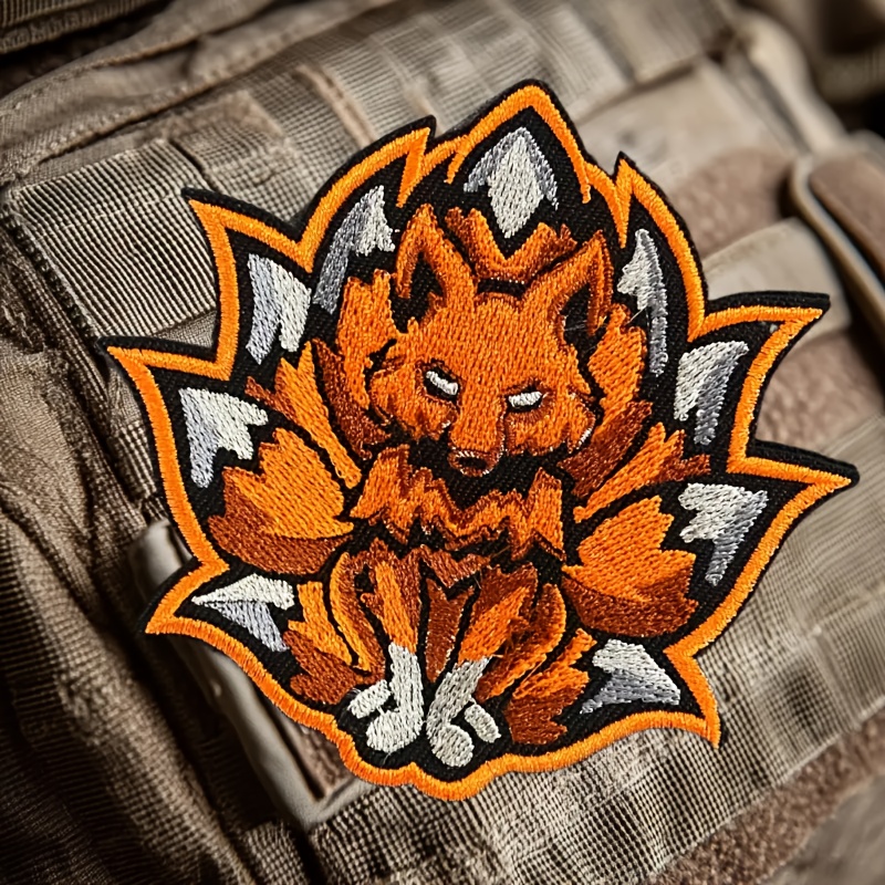 E-shop 2D Flach 1 Stück Fuchs Moralabzeichen Stickerei Patch, Orange/Schwarz/Weiß Lebendiges Musterdesign, mit Bügelrückseite, Direkt Nähen/Bügeln,