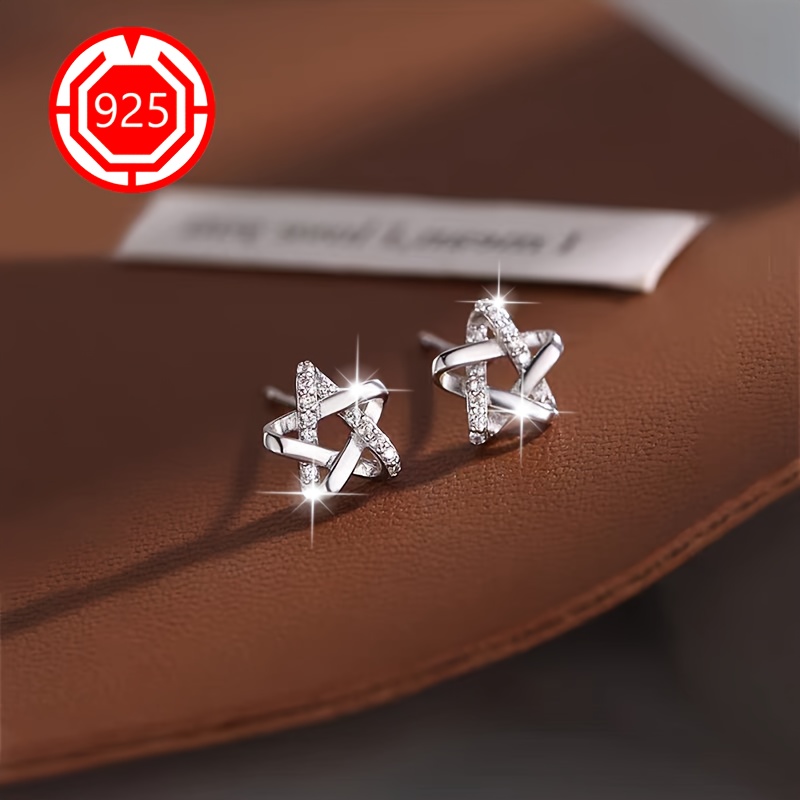 925 Silver Star Stud Earrings Hypoallergenic High-end Women's Earrings