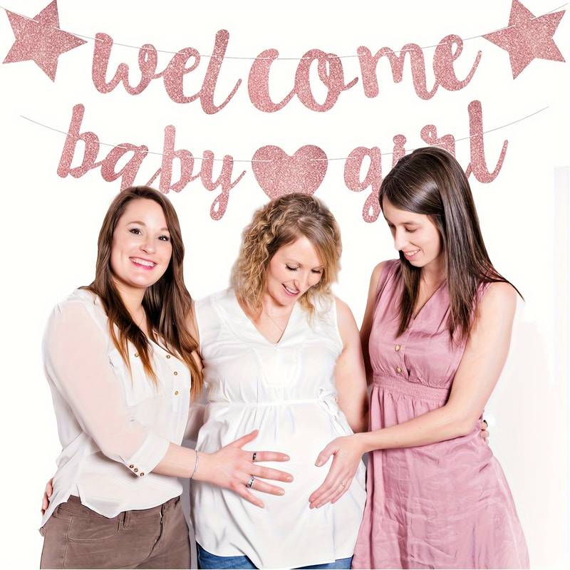 Banner Glitterato ‘Welcome Home Baby Girl’ – Rosa Oro – 2,4 Metri – Decorazioni Per Baby Shower E Feste