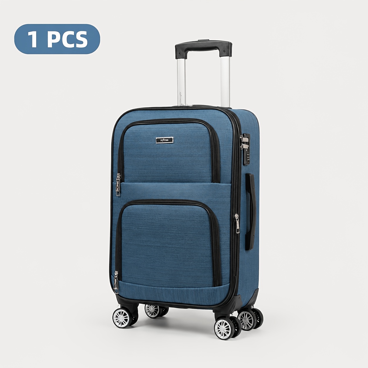 20 Inch Soft Oxford Cloth Carry-on Luggage Suitcase With Aluminum Alloy Telescoping Handle, 360° Double Spinner Wheels, Combination Lock, Fully-lined Interior