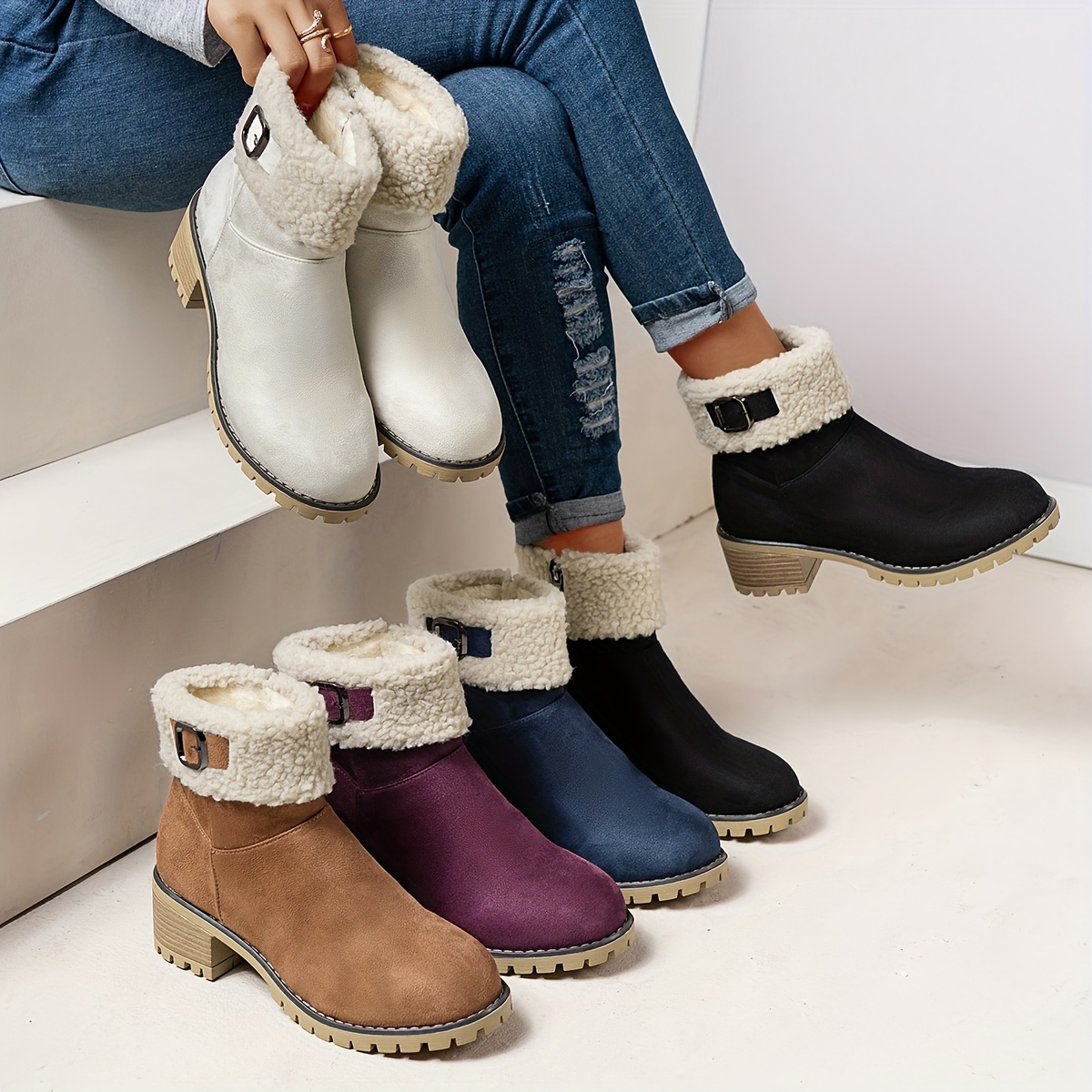 chique & comfortabele dames enkellaarsjes - warme khaki, zwart & beige winterlaarzen met fleecevoering | ronde  , antislip   voor casual & kantoor | met vetersluiting,    , instaplaarzen 2