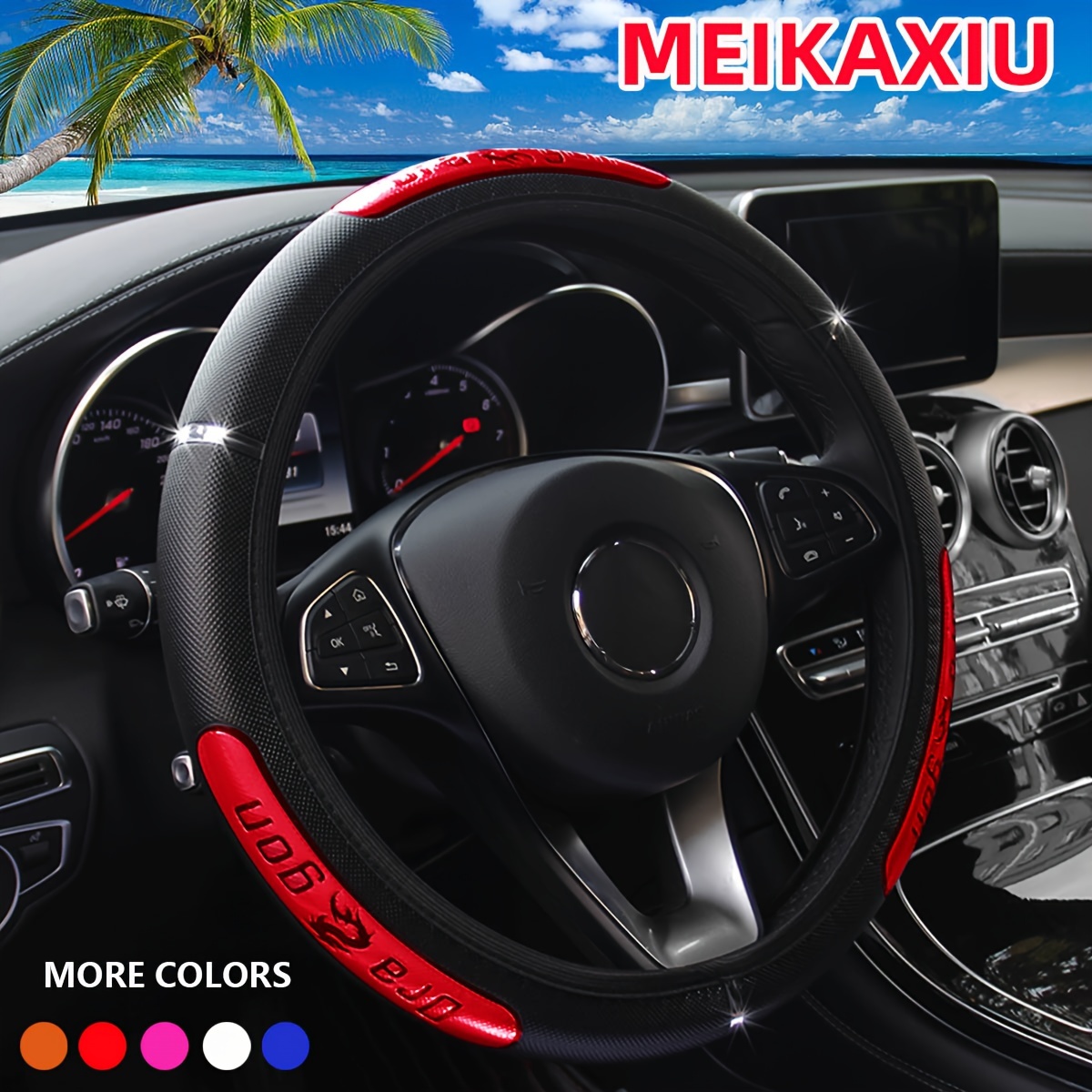 TEMU 1 MEIKAXIU Bande Métallique Sport Mousse Similicuir Matériau Réfléchissant Dragon Voiture Anneau Intérieur Couvre-Volant Adapté aux Voitures de