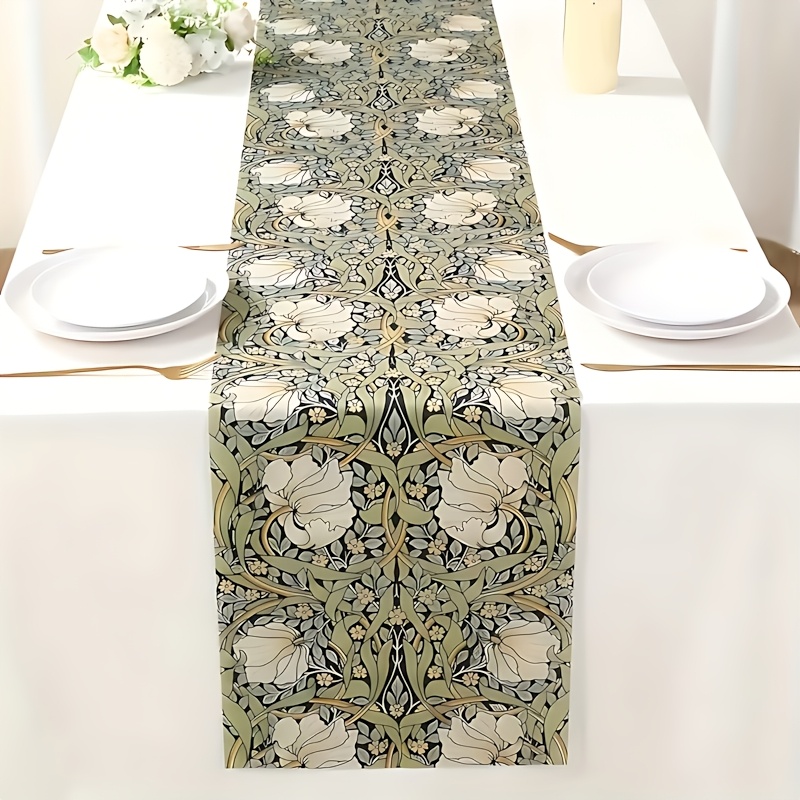 TEMU A Vintage William Lily Floral Table Runner - Rectangular Table Flag With An And Beige, Spring-themed Everyday Parties And Home Decor