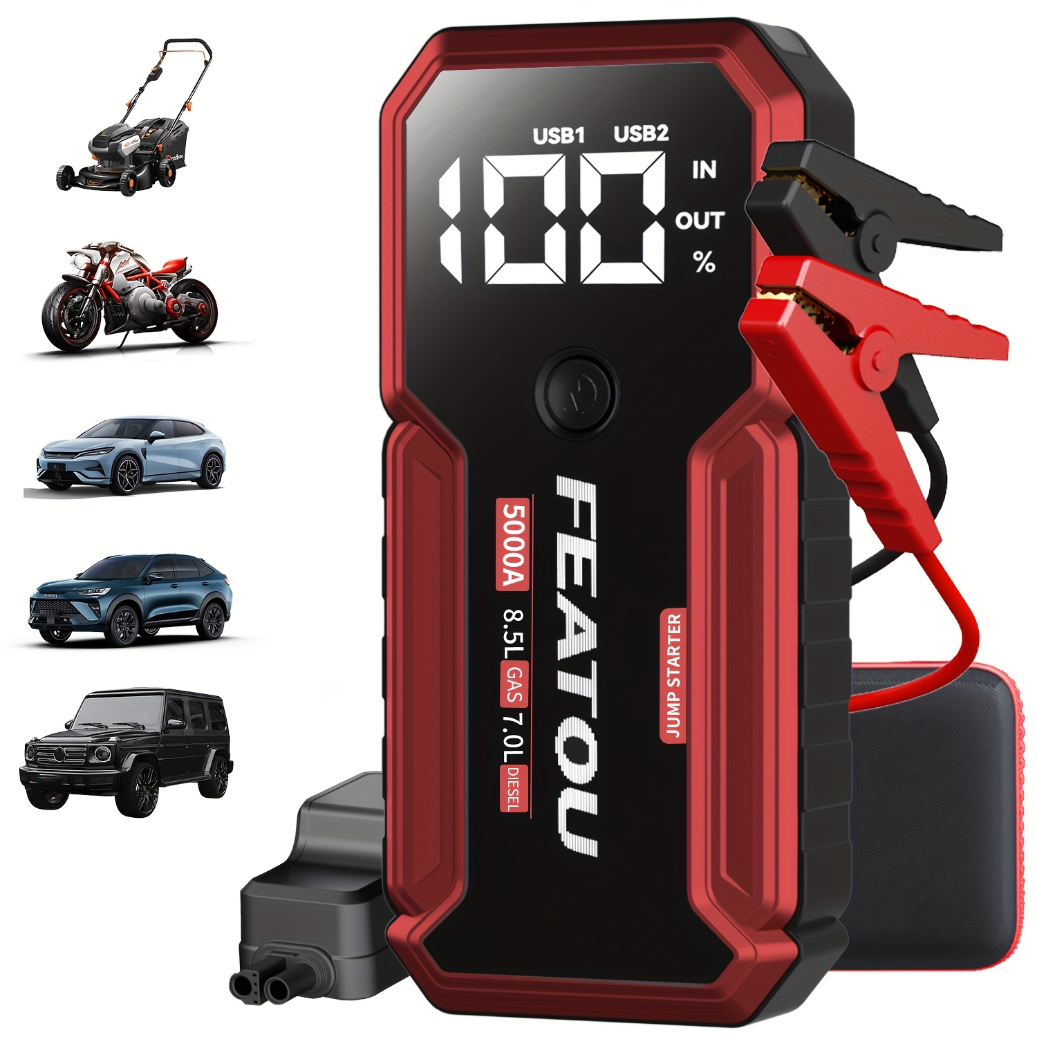   portable car starter 5000a   battery jump starter car battery jump box car battery charger 12v portable car starter suitable for 8 5l gasoline and 7 0l   cars with usb   bank function and led flashlight Product details 2