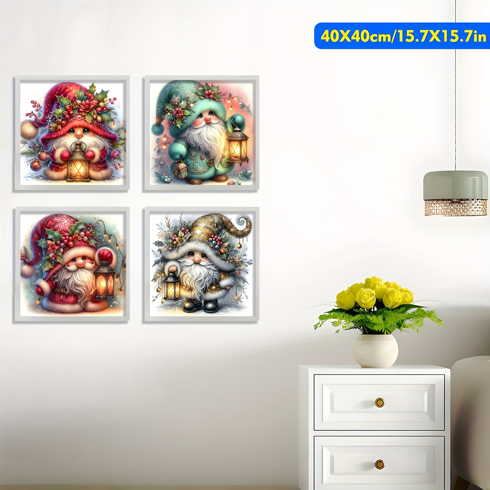 TEMU 4pcs Set, Christmas Gnome Diamond Painting Diy , Diamond Painting Kit, Round Acrylic Diamonds, Frameless Diamond Painting Art, Diy 5d Diamond