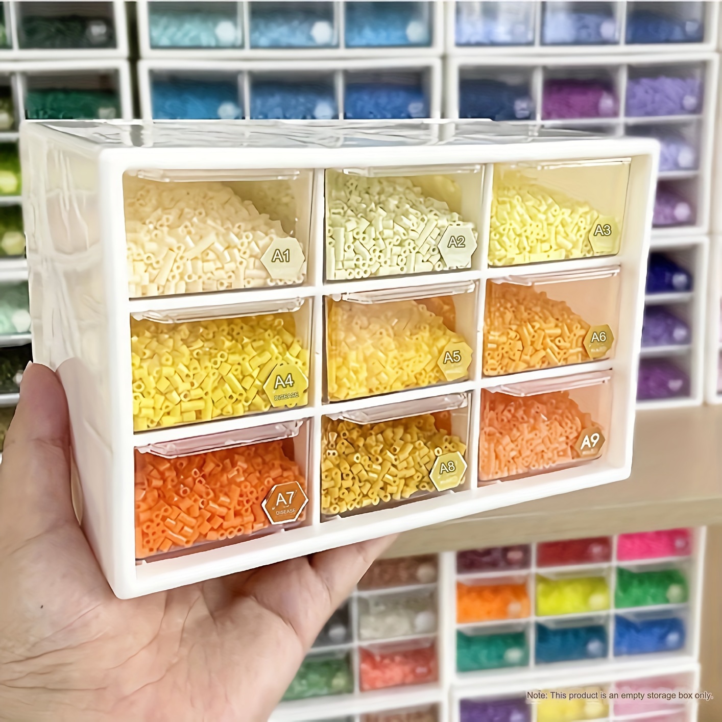 1 Pc 9-Drawer Clear Plastic Beads Storage Organizer Box,  9.91x4.32x20.32cm/3.9x1.7x8inches, Cream Color, Transparent Drawers,  Desktop Bead Crafts Acce