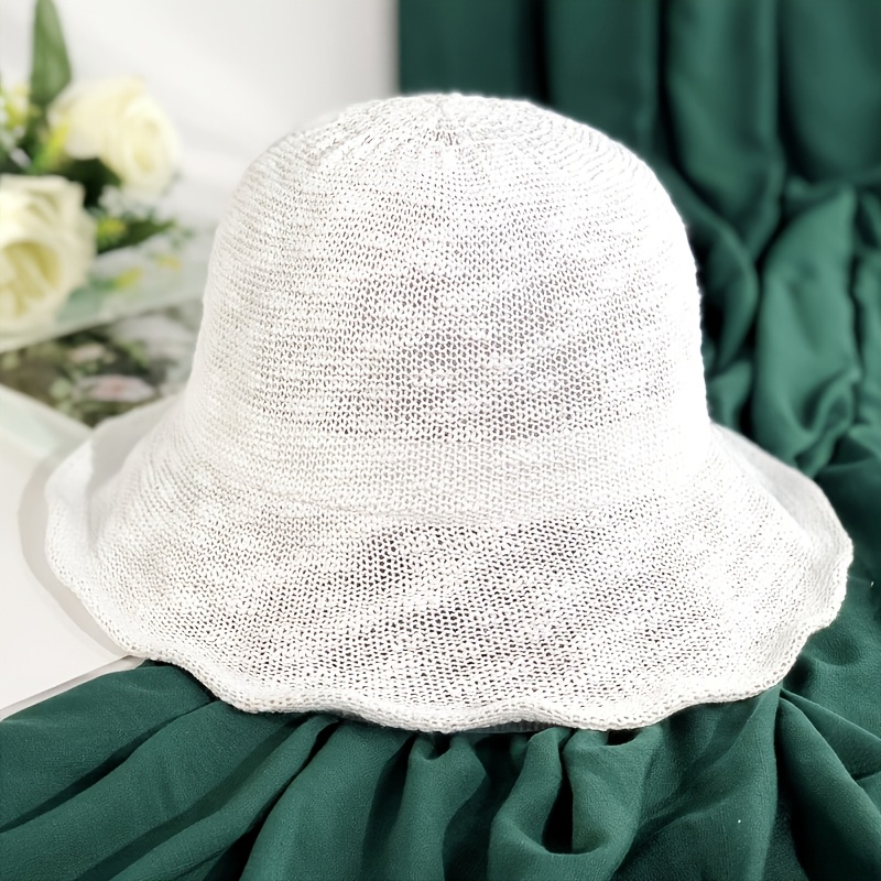 1pc Women's Breathable Foldable Sun Hat Chic Solid Style With Hollowed-out Wide Brim Beach & Outdoor Activities, Adjustable Drawstring, Summer Fisherman Hat, Beach Stylish Ventilation Hat Beach Hat