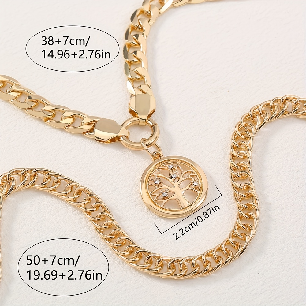 Life Tree Pendant Necklace Cuban Link Chain Chunky Statement Accessories
