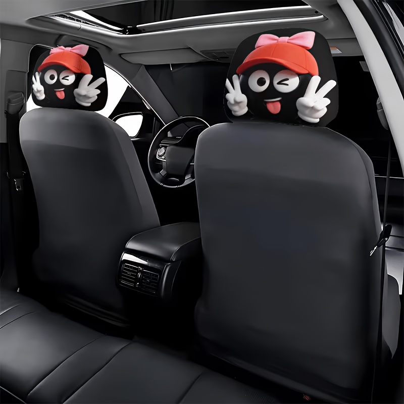 TEMU 2 Sets Of Humorous Cartoon Hats Along With Car Headrest Covers, Showcasing Adorable Faces That Adjusted For . Are Versatile And Ideal For Family