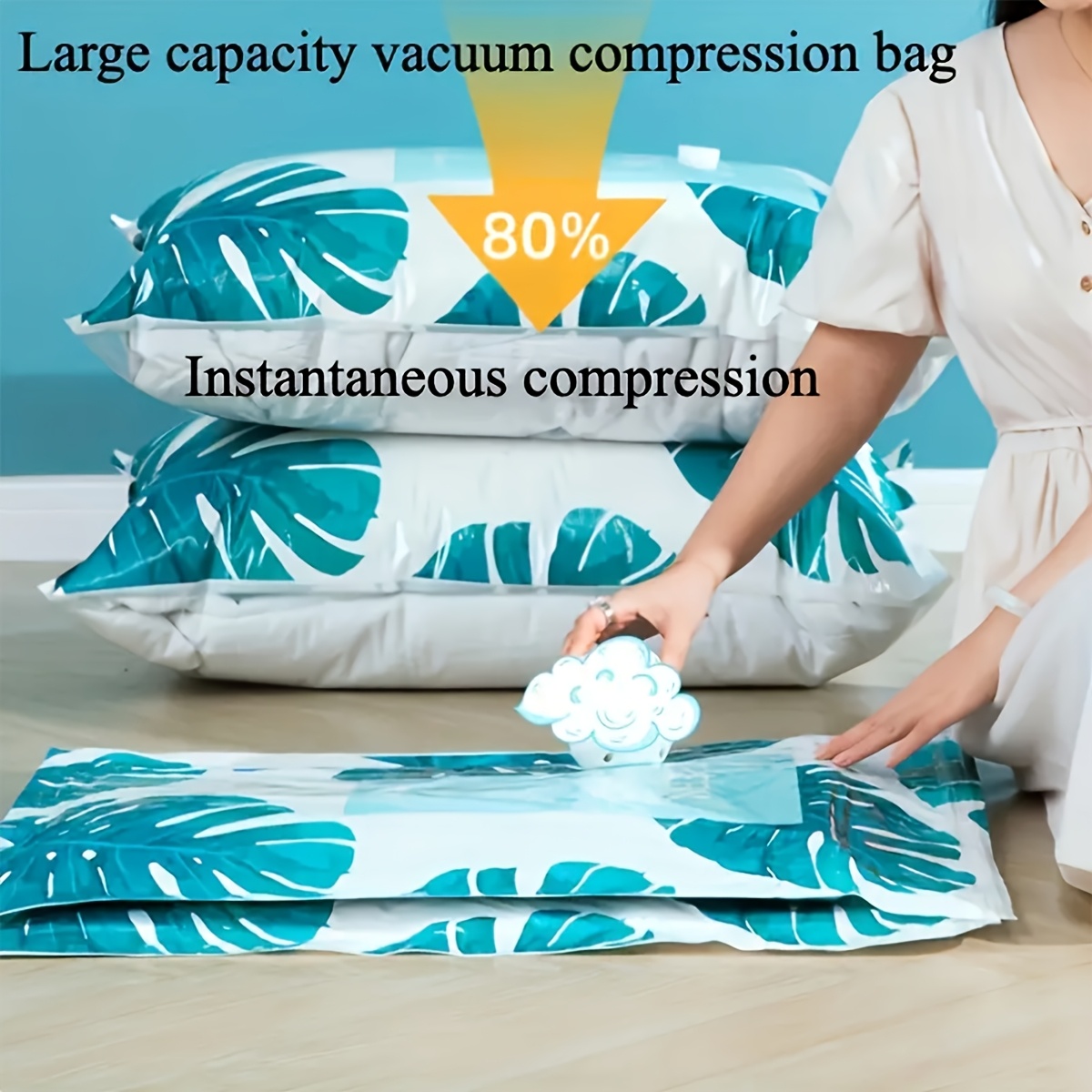 

Large Capacity Vacuum Storage Bag, Reusable Space Saving Bag For Household Clothes Quilt Large Clothes , Plastic Material, Straight Shape, No Electricity Required