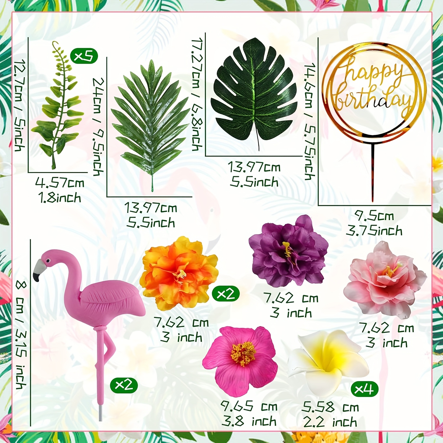 Image of Laventy 19pcs Tropical Flamingo Cake Topper Luau Cake Decorations Hawaiian Cake Decoration Beach Cake Topper Decorations For Birthday Baby Shower Bridal Shower Wedding