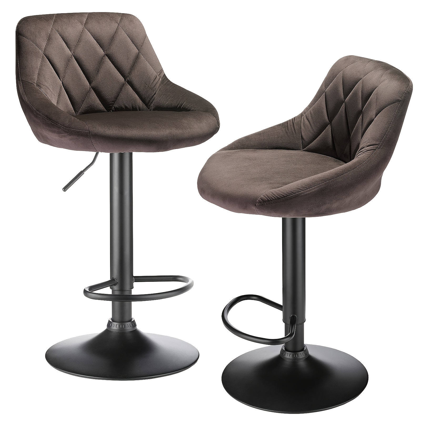 TEMU Pair Of 2 Bar Stools, Versatile Dining Chair, Adjustable Height, Featuring A Backrest, Ideal For The Living Room, Kitchen, And Bar, In Brown