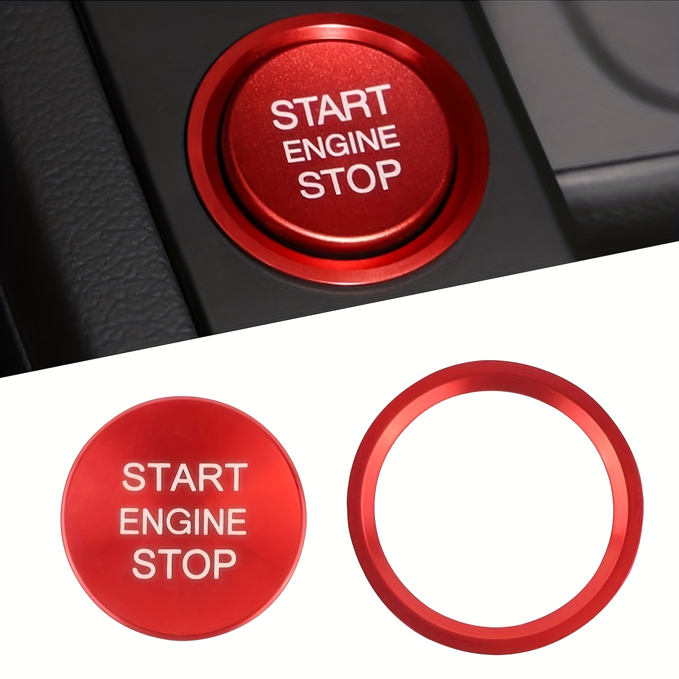 Image of Car Push Start Button Cover Compatible With For , Cool Aluminum Engine Start Button Cover With For Car Decorations, Car Additions Interior Start Stop Button Cover