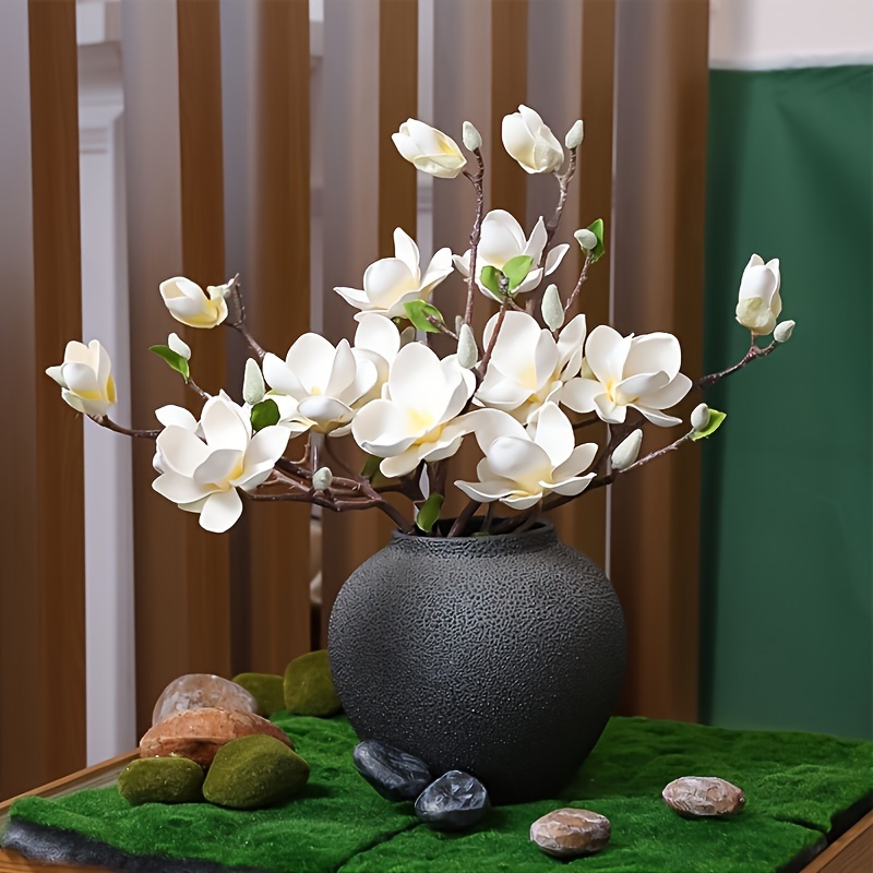 

2pcs Artificial Plastic Fake Flowers Vase Flower Arrangement Handmade Flower Arrangement Magnolia, Suitable For Valentine's Day Proposal, Day Wedding Decoration, Living Room, Restaurant, Decoration