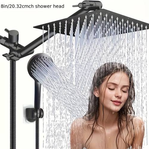 shower head 8 inch high pressure shower head handheld shower combo with 11 inch extension arm 5 settings adjustable anti leak shower head with holder hose height angle adjustable