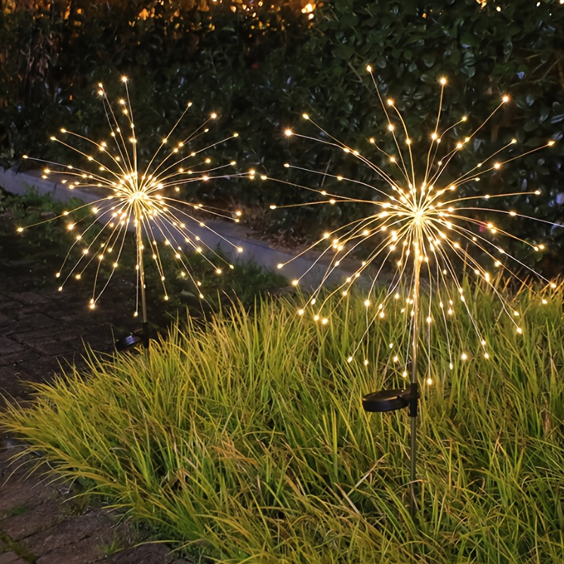 TEMU Outdoor Solar Garden Light, 2pcs Of 120 Led Copper Wire Garden Smoke Lamp 2 Decorative Spark Pile Landscape Light, Used For Path Lawn Decoration