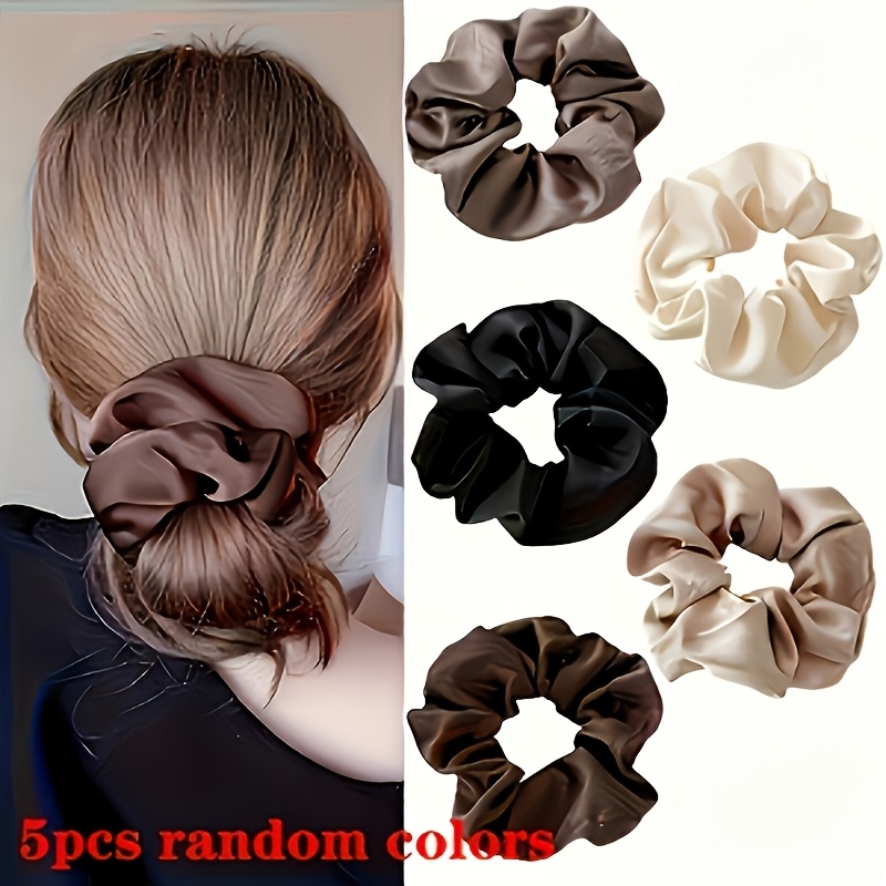 TEMU 5pcs High Elastic Satin Hair Scrunchies Random Colors. Soft, Stretchy Hair Ties With No , Hair And Suitable For Hairstyles. Cream White, Black,