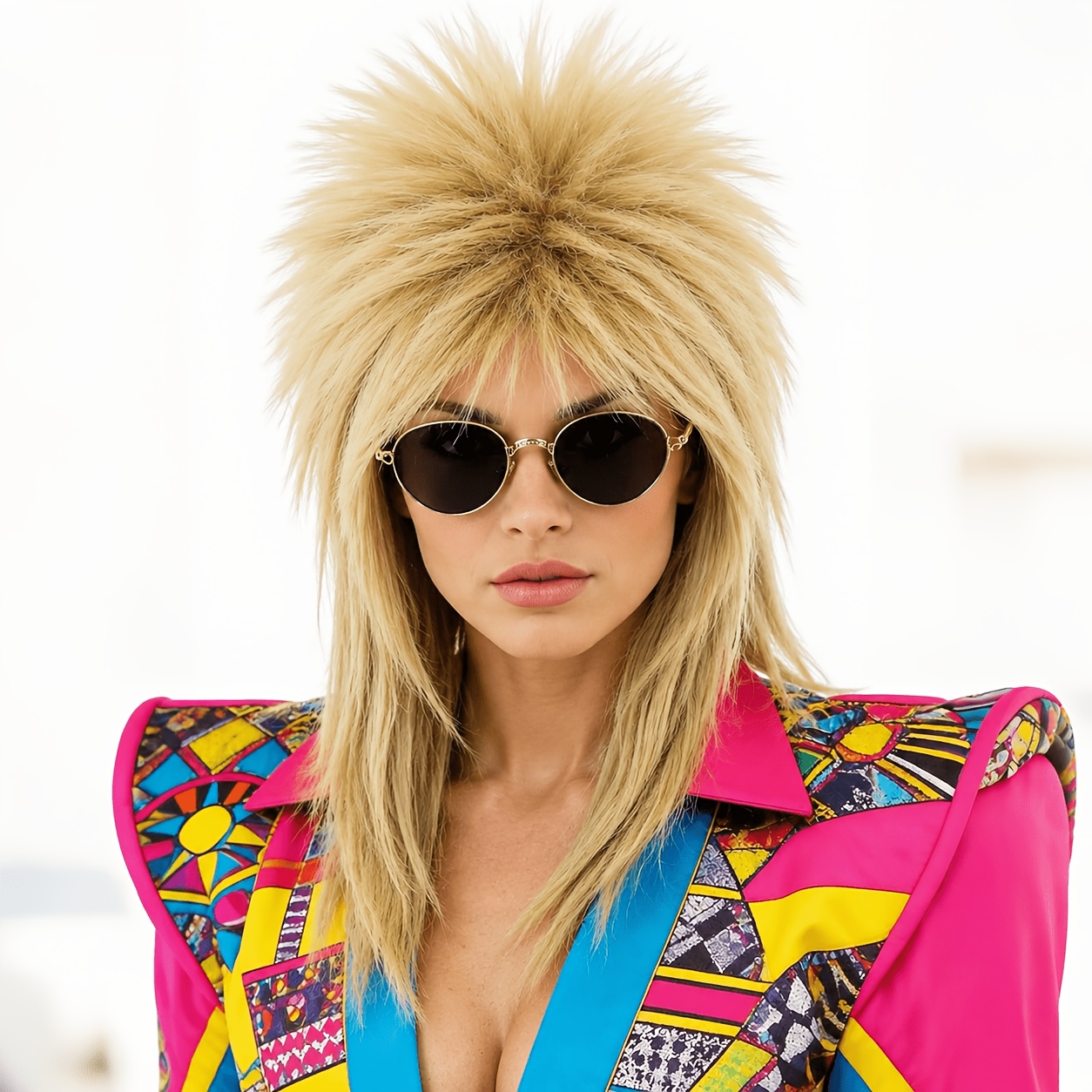TEMU 20 Zoll Blonde 80er Punk Mullet Perücke für Frauen - Retro Rock Style Shaggy Spiky Synthetisches Haar mit Pony, Hitzebeständige Perücken für
