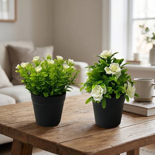 Artikelbild 2 stück künstliche tisch-topfpflanzen, künstliche blumen, weiße rose & eukalyptus, schwarze töpfe, realistische blütenblätter, ideal für zuhause, schreibtisch & büro, für valentinstag, hochzeit & ostern, pflegefrei, großartig für wohnzimmer, arbeitszimmer & fensterbank
