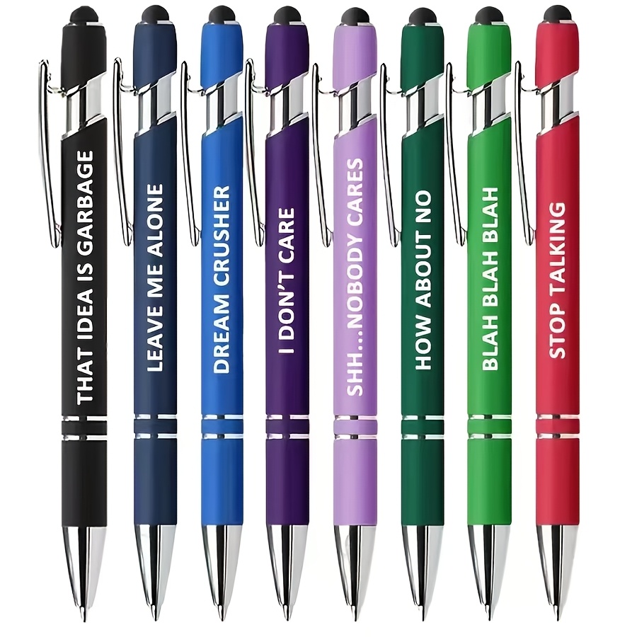 

1 Set Ergonomic Metal Ballpoint Pens With Stylus Tip, Retractable Medium Point, Smooth , Touchscreen Compatible, Ideal For Office & Adults, Quirky Quotes, Christmas & Valentine's Gift