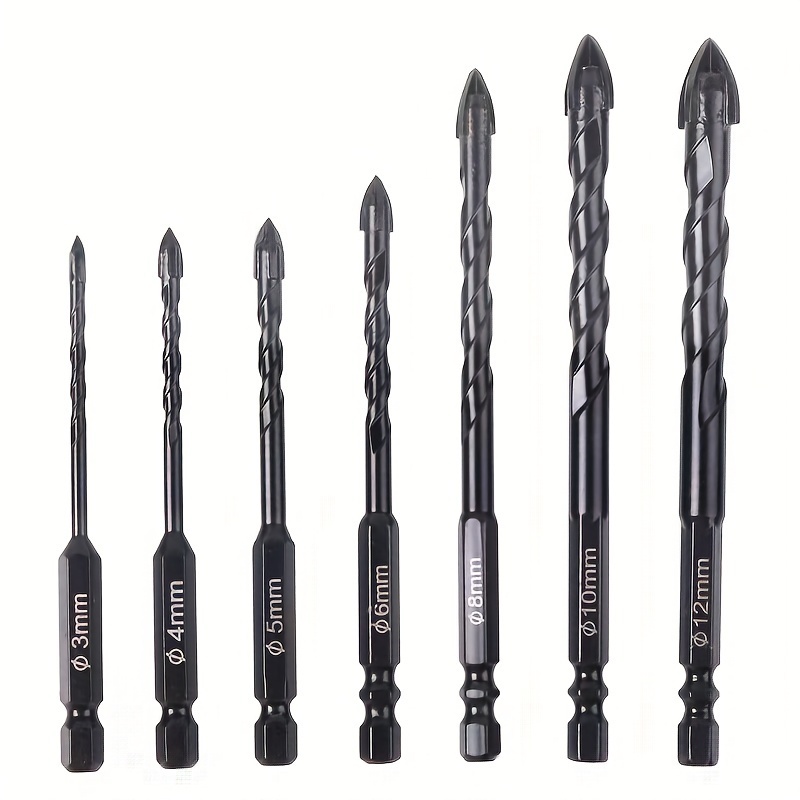 

7pcs Steel Drill Bit Set, Concrete, Tile, Glass, Ceramic Hex Shank Drill Bits, Metal Material, Manual Power Supply