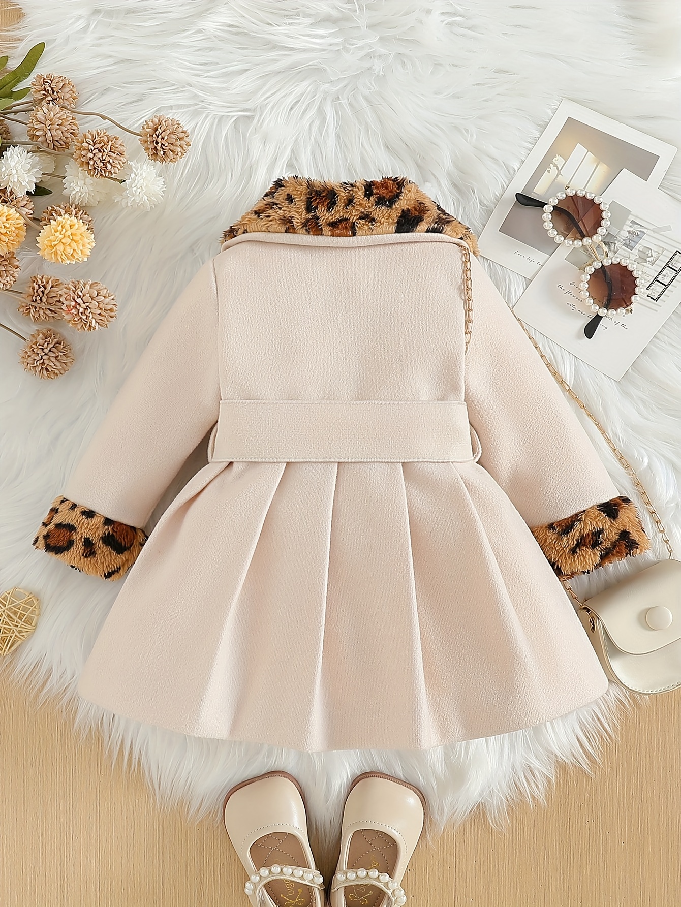Baby Girl'S Winter Coat Soft Plush-like Texture, Elegant Lapel Collar  Bow Accent, Non-Stretchy Outerwear for Toddlers Infants Parti