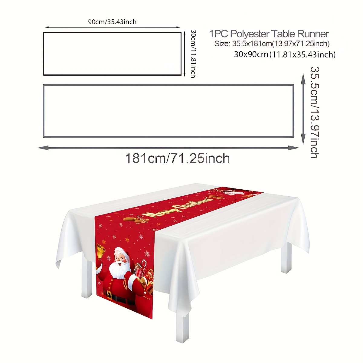 1pc Christmas-themed Table Runner, Santa Claus Design With Hand-held Bell Style Table Runner, Merry Christmas, Material, Suitable For Christmas Holiday Decoration. Tableware Decoration