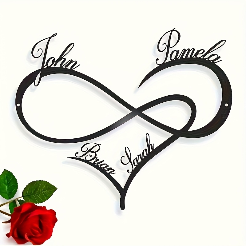 TEMU 1pc Plaque Métallique Personnalisée avec Nom de Famille et Cœur Infinité - Symbole Infinité Personnalisé avec les "John", "Pamela", "" et "" -